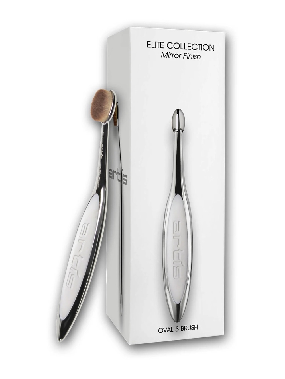 artis Elite Collection Oval 3 Makeup Brush - Silver with Brown Bristles